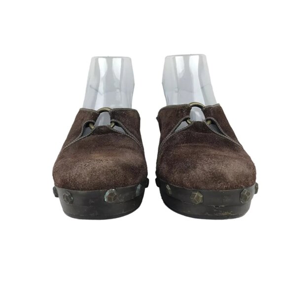 Cole Haan Womens Dark Brown‎ Suede Round Toe Slip On Cone Mule Heel Size US 9 B - Picture 3 of 9